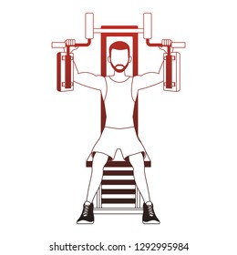 Fitness man on weight machine red lines