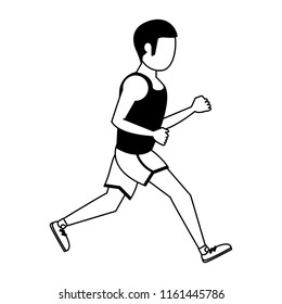 Fitness man running in black and white