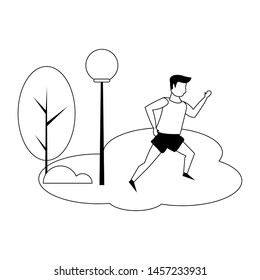 Fitness man running at park scenery vector illustration graphic design