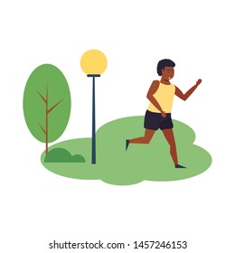 Fitness man running in the park scenery isolated vector illustration graphic design