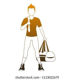 Fitness man with sport bag in orange lines