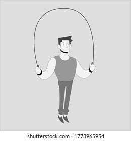 Fitness man training in black and white style. Sport character design vector illustration. Isolated on grey background