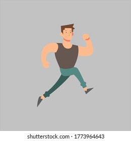 Entrenamiento de hombres de fitness en la ilustración vectorial del gimnasio. Diseño de carácter deportivo en estilo plano. Aislado sobre fondo gris