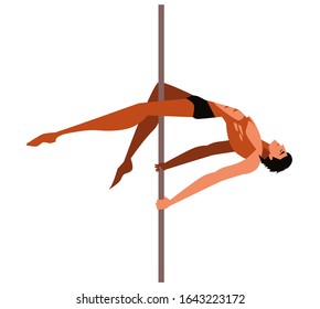 fitness man training pole dancing