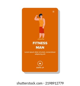 fitness man vector. exercise male, sport workout, health healthy lifestyle, fit training, person body young fitness man character. people flat cartoon illustration