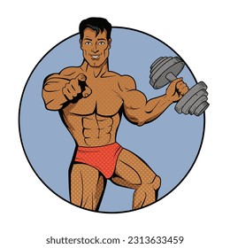 Fitness man. Vector illustration. Fitness activities contribute to strong and toned physique Fitness exercises, such as lifting dumbbells, target specific muscle groups A fitness man workout activity