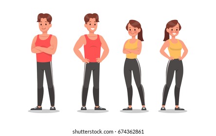 El hombre y la mujer aptos para el ejercicio de diseño vectorial. Estilo de vida saludable