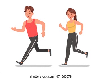 Fitness man and woman doing exercise character vector design. Healthy lifestyle 