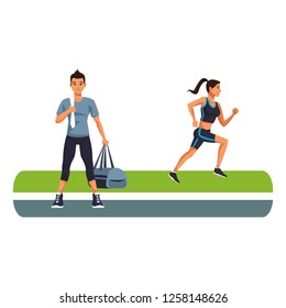 Fitness man and woman running