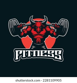 Fitness mascot logo design with modern illustration concept style for badge, emblem and tshirt printing. Bull fitness illustration.