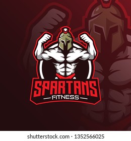 Fitness Mascot Logo Design Vector With Modern Illustration Concept Style For Badge, Emblem And Tshirt Printing. Spartan Fitness Illustration.