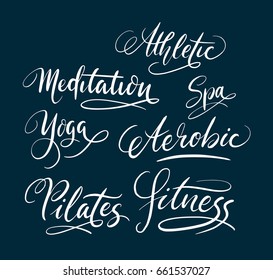 Fitness and meditation hand written typography. Good use for logotype, symbol, cover label, product, brand, poster title or any graphic design you want. Easy to use or change color
 