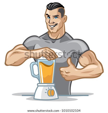 fitness men preparing his healthy meal by using blender
