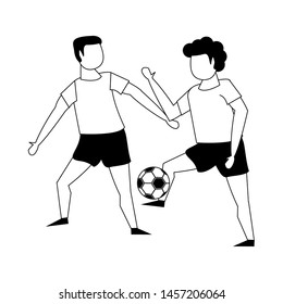 fitness men training soccer sport cartoons isolated vector illustration graphic design