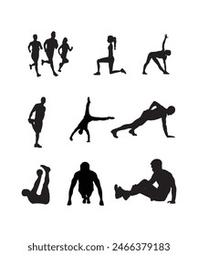 Fitness men working out, GYM silhouette, Athletic bandle