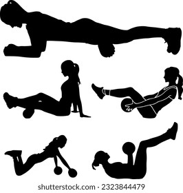 Fitness Mini Ball Exercise Illustration: Girl Performing Hip Roll with Step-by-Step Guidance, Hip Roll Exercise with Fitness Mini Ball: Illustration and Guidance for Effective Workout