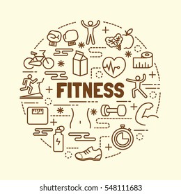 fitness minimal thin line icons set, vector illustration design elements