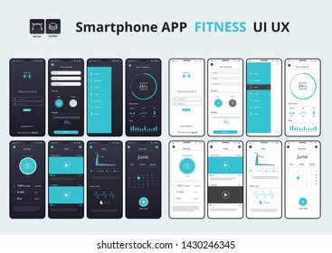 Fitness Mobile App Dark And Light Theme Vector Illustration