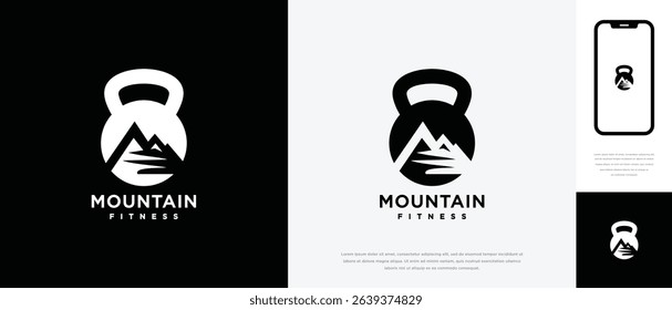 fitness mountain logo design . fitness gym logo icon with nature mountain . logo symbol for fitness	