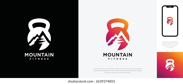 fitness mountain logo design . fitness gym logo icon with nature mountain . logo symbol for fitness	