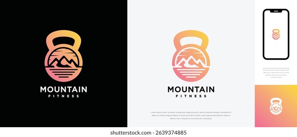 fitness mountain logo design . fitness gym logo icon with nature mountain . logo symbol for fitness	