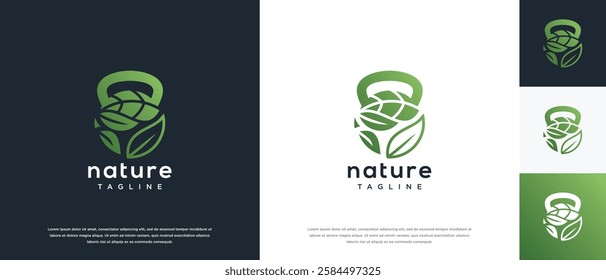 Fitness nutrition logo design . Nature gym fitness logo template . Fitness logo symbol icon