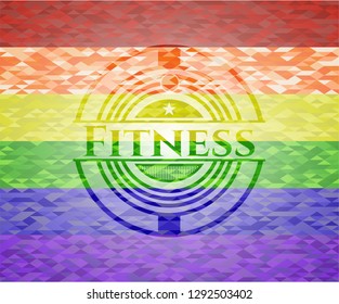 Fitness on mosaic background with the colors of the LGBT flag