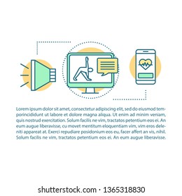 Fitness online article page vector template. Cardio training. Brochure, magazine, booklet design element with linear icons and text boxes. Print design. Concept illustrations with text space 