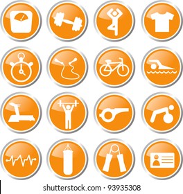 fitness orange icon set