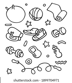 Fitness pattern. Doodle style for a Banner, poster. EPS 10 vector. Stay home. What to do in quarantine
