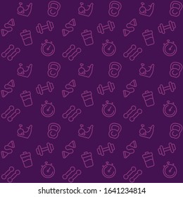 fitness pattern, seamless background with line gym icons