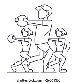 fitness people, gym vector line icon, sign, illustration on background, editable strokes