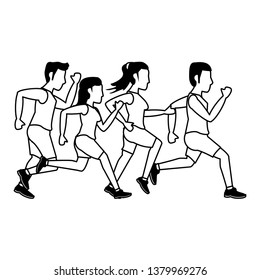 Fitness people running in black and white