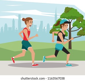 Fitness people running at park