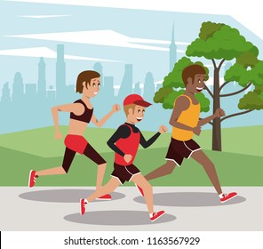 Fitness people running at park