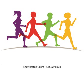 Fitness people running silhouette
