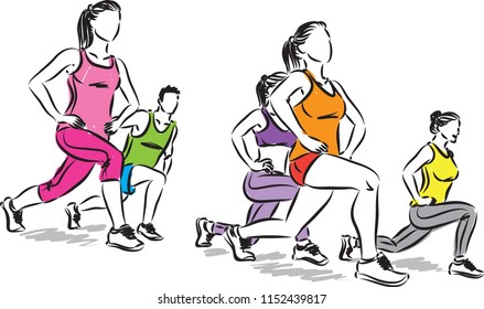 fitness people stretching vector illustration