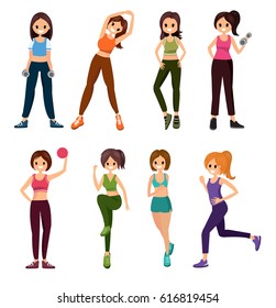 Fitness People Workouts Set Cute Cartoon Stock Vector (Royalty Free ...