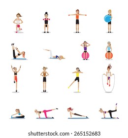 Fitness People Workouts Set - Isolated On White Background - Vector Illustration, Graphic Design Editable For Your Design