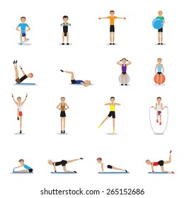 Fitness People Workouts Set - Isolated On White Background - Vector Illustration, Graphic Design Editable For Your Design