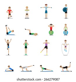 Fitness People Workouts Set - Isolated On White Background - Vector Illustration, Graphic Design Editable For Your Design