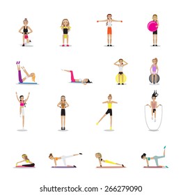 Fitness People Workouts Set - Isolated On White Background - Vector Illustration, Graphic Design Editable For Your Design