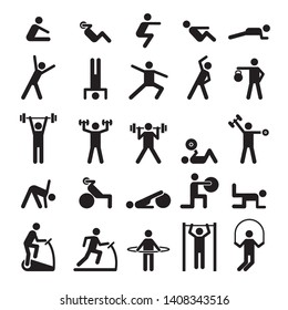 Fitness pictogram. Characters doing exercises sport figures vector icons and symbols. Fitness exercise, sport workout training illustration