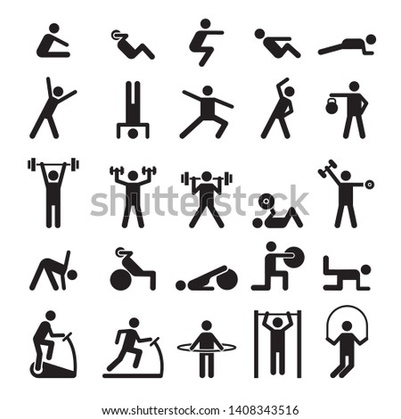 Fitness pictogram. Characters doing exercises sport figures vector icons and symbols. Fitness exercise, sport workout training illustration