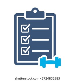 Fitness plan icon blue flat vector design gym workout list symbol dumbbell sport training schedule graphic element sign