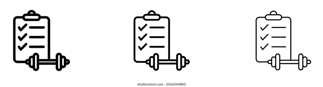 Fitness plan icon in tree different line stroke sizes.