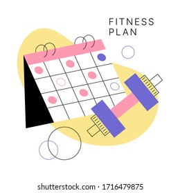 Fitness plan illustration. Modern vector icons for Fitness Application. Сalendar and dumbbell.