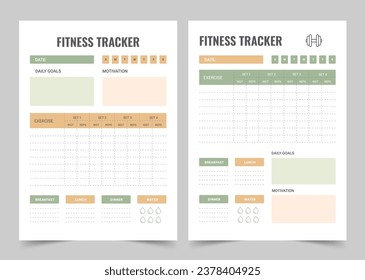 Fitness Planner, Modern Planner Template Set, Vector Planner