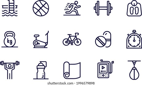 Fitness, Pool, Basketball, Running, Dumbbell Icons
