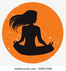 Fitness poster. Meditation girl/lotus pose. Inspirational illustration.  For yoga studio or fitness club.